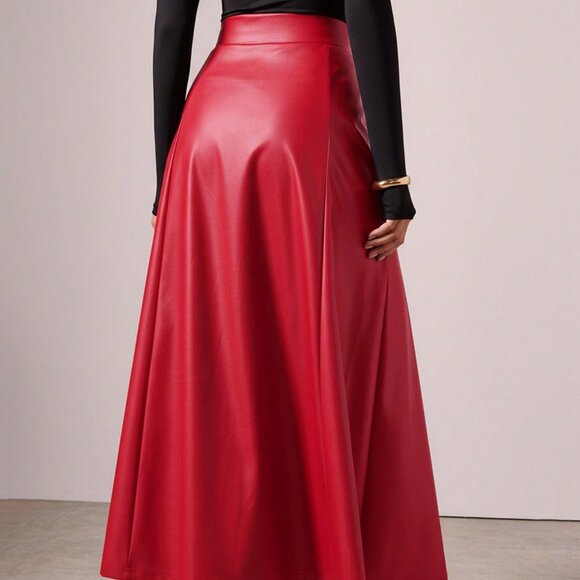 Red Elegant Women's Long fauc leather contemporary maxi Skirt - Picture 7 of 7